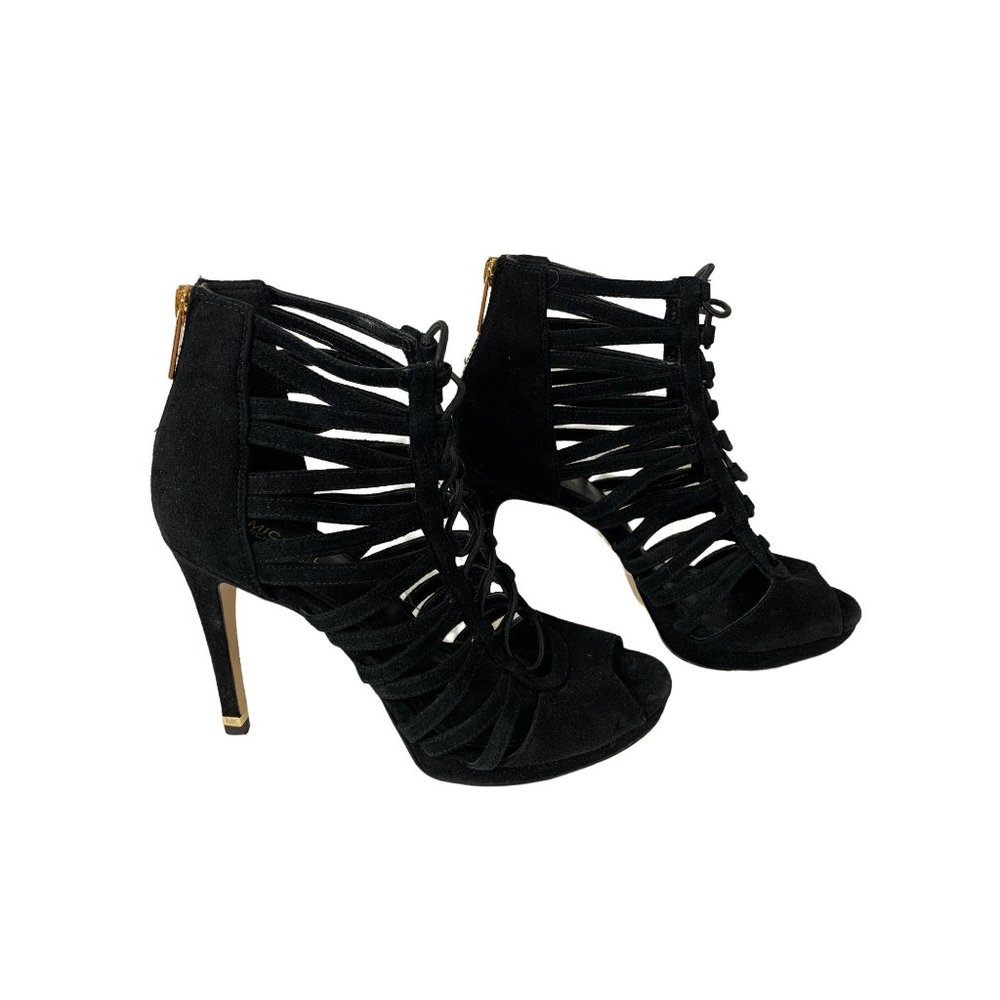 Michael Kors - Clarissa Black Suede Platform Peep-Toe Zip Heel